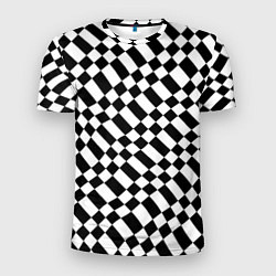 Мужская спорт-футболка Шахматка искажённая чёрно-белая