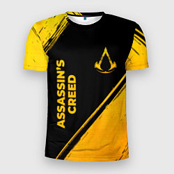 Мужская спорт-футболка Assassins Creed - gold gradient: надпись, символ