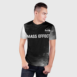 Футболка спортивная мужская Mass Effect glitch на темном фоне: символ сверху, цвет: 3D-принт — фото 2