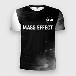 Мужская спорт-футболка Mass Effect glitch на темном фоне: символ сверху