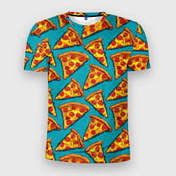 Мужская спорт-футболка Кусочки пиццы на синем фоне