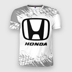 Футболка спортивная мужская Honda speed на светлом фоне со следами шин, цвет: 3D-принт
