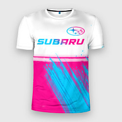 Футболка спортивная мужская Subaru neon gradient style: символ сверху, цвет: 3D-принт