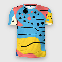 Мужская спорт-футболка Абстракция с черными пятнами на разноцветном фоне