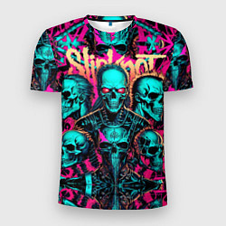 Мужская спорт-футболка Slipknot на фоне рок черепов