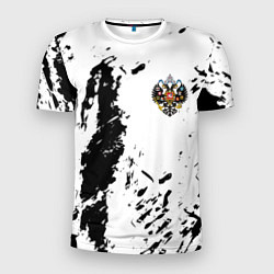 Мужская спорт-футболка Россия спорт краски герб