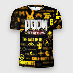 Футболка спортивная мужская Doom золотые логотипы игр, цвет: 3D-принт