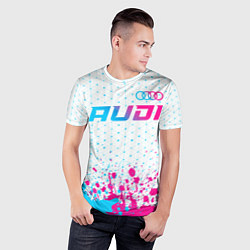 Футболка спортивная мужская Audi neon gradient style: символ сверху, цвет: 3D-принт — фото 2