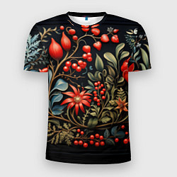 Мужская спорт-футболка Новогодние ягоды и цветы