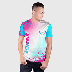 Футболка спортивная мужская Genesis neon gradient style вертикально, цвет: 3D-принт — фото 2