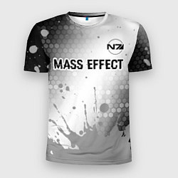 Мужская спорт-футболка Mass Effect glitch на светлом фоне посередине