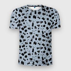 Футболка спортивная мужская Черный абстрактный гранж на сером, цвет: 3D-принт