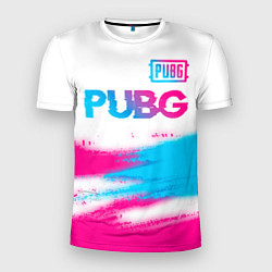 Мужская спорт-футболка PUBG neon gradient style посередине