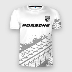 Футболка спортивная мужская Porsche speed на светлом фоне со следами шин посер, цвет: 3D-принт