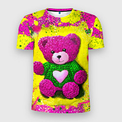 Мужская спорт-футболка Розовый мишка в вязаном свитере