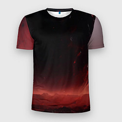 Мужская спорт-футболка Красно черная космическая планета