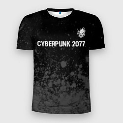 Мужская спорт-футболка Cyberpunk 2077 glitch на темном фоне посередине