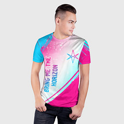 Футболка спортивная мужская Bring Me the Horizon neon gradient style вертикаль, цвет: 3D-принт — фото 2