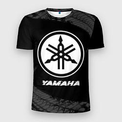 Футболка спортивная мужская Yamaha speed на темном фоне со следами шин, цвет: 3D-принт
