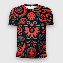 Мужская спорт-футболка Красно-черный узор в славянском стиле