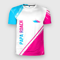 Мужская спорт-футболка Papa Roach neon gradient style вертикально
