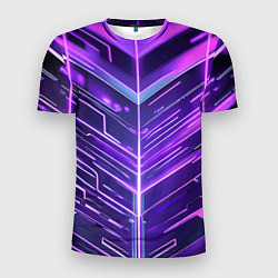 Мужская спорт-футболка Фиолетовые неон полосы киберпанк