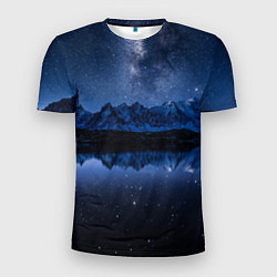 Мужская спорт-футболка Галактическая зимняя ночь в горах