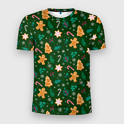 Мужская спорт-футболка New year pattern with green background