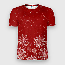 Мужская спорт-футболка Текстура снежинок на красном фоне
