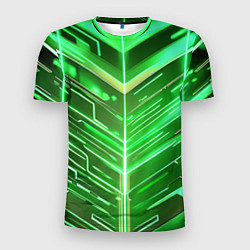 Мужская спорт-футболка Зелёные неон полосы киберпанк