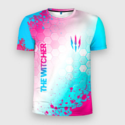 Мужская спорт-футболка The Witcher neon gradient style вертикально