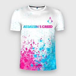 Мужская спорт-футболка Assassins Creed neon gradient style посередине