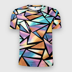Мужская спорт-футболка Радужные треугольники - кристаллы голографические