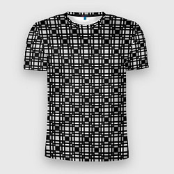 Мужская спорт-футболка Черно белый геометрический клетчатый узор
