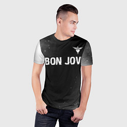 Футболка спортивная мужская Bon Jovi glitch на темном фоне посередине, цвет: 3D-принт — фото 2