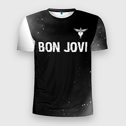 Мужская спорт-футболка Bon Jovi glitch на темном фоне посередине