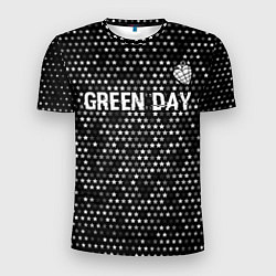Мужская спорт-футболка Green Day glitch на темном фоне посередине