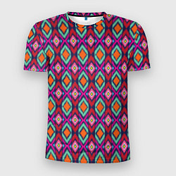 Мужская спорт-футболка Узор имитация ткань икат розового цвета