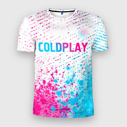 Мужская спорт-футболка Coldplay neon gradient style посередине