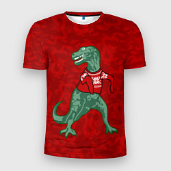Мужская спорт-футболка Динозавр в свитере - новогодние драконы