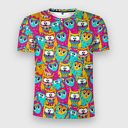 Мужская спорт-футболка Разноцветные совы