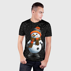 Футболка спортивная мужская Снеговик и снежинки, цвет: 3D-принт — фото 2