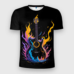 Мужская спорт-футболка Гитара в неоновом огне