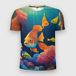 Футболка спортивная мужская Оранжевые рыбки и кораллы под водой, цвет: 3D-принт