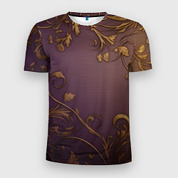 Мужская спорт-футболка Золотистые узоры на фиолетовом фоне