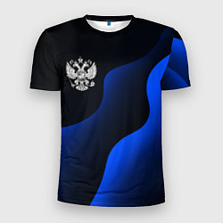 Мужская спорт-футболка Герб РФ - глубокий синий