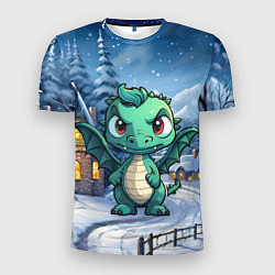 Футболка спортивная мужская Зеленый маленький дракон, цвет: 3D-принт