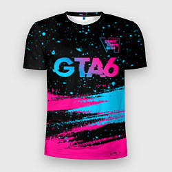 Мужская спорт-футболка GTA6 - neon gradient посередине
