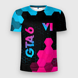 Футболка спортивная мужская GTA 6 - neon gradient вертикально, цвет: 3D-принт
