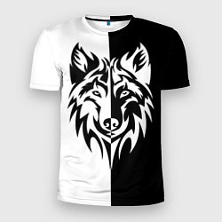 Мужская спорт-футболка Волк чёрно-белый